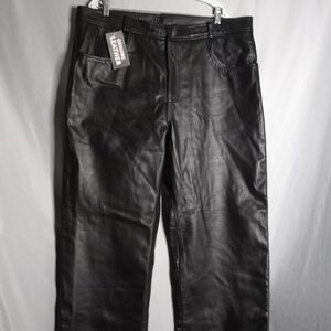 Xelement Men's Heavy Leather Bikers Black Raw Hem Straight Leg Pants Size 42 NWT